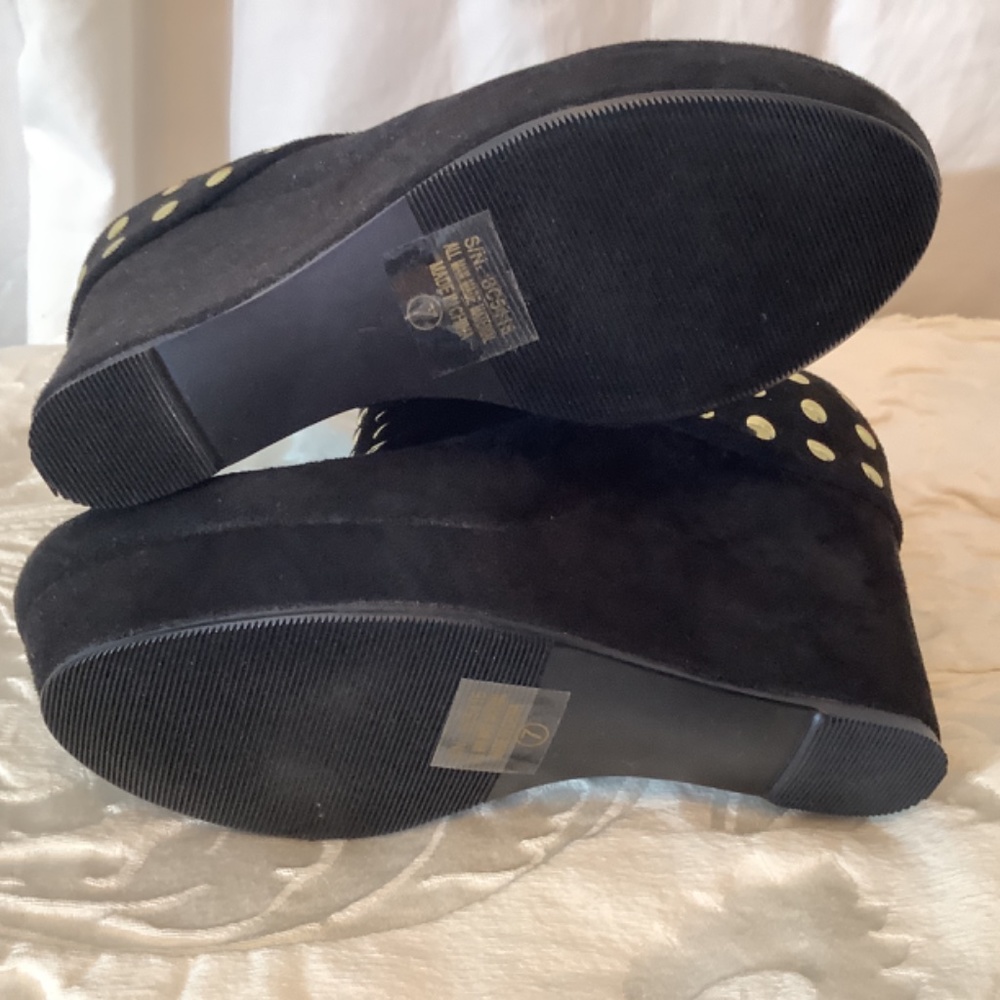 NWT Italian black suede ankle boots with gold studs bling - Picture 10 of 11